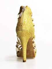 Load image into Gallery viewer, Sandalo da donna Intrigo (780) di Wish Dance Shop in glitter oro con tacco a spillo e plateau, dettagli eleganti e scintillanti