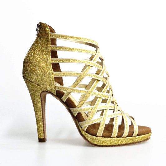 Sandalo da donna Intrigo (780) Wish Dance Shop in glitter oro con tacco a spillo e plateau, elegante e alla moda