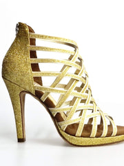 Load image into Gallery viewer, Sandalo da donna Intrigo (780) Wish Dance Shop in glitter oro con tacco a spillo e plateau, elegante e alla moda