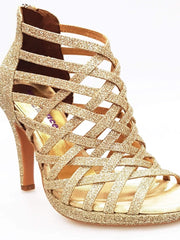 Load image into Gallery viewer, Scarpa da donna Intrigo (780) Wish Dance Shop in glitter platino con tacco a spillo e plateau, dettaglio elegante.