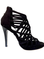 Carica immagine nella Galleria, Intrigo (780) - Sandalo da Donna in Camoscio Nero con Tacco a Spillo Largo e Plateau