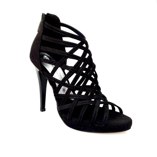 Sandalo da donna Intrigo (780) in camoscio nero con tacco a spillo largo e plateau, scarpa Wish Dance Shop