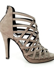 Carica immagine nella Galleria, Intrigo (780) - Scarpa da Donna in Camoscio Grigio Tortora con Tacco a Spillo Largo e Plateau