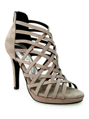 Carica immagine nella Galleria, Intrigo (780) - Scarpa da Donna in Camoscio Grigio Tortora con Tacco a Spillo Largo e Plateau