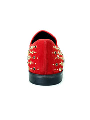 Load image into Gallery viewer, Jack Sparrow (800PJ) - Men's Red Suede Loafer with Gold Studs and Black Swarovski Embedded Premium Leather Bottom