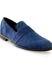 Load image into Gallery viewer, Mocassino da uomo Jackson in tessuto jeans blu con fodera in vera pelle, scarpa Wish Dance Shop elegante e comoda.