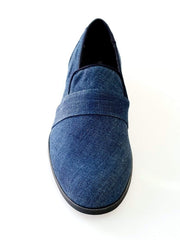 Load image into Gallery viewer, Mocassino da uomo Jackson in tessuto blu jeans con fodera in vera pelle italiana, scarpa Wish Dance Shop.