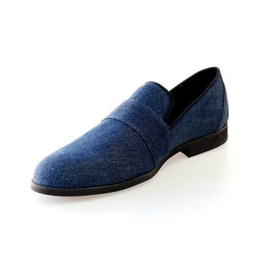 Scarpa mocassino da uomo Jackson in tessuto blu jeans con fodera in vera pelle italiana, di Wish Dance Shop.