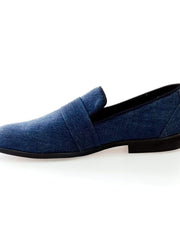 Load image into Gallery viewer, Mocassino da uomo Jackson in tessuto jeans blu, con fodera in vera pelle italiana, scarpa Wish Dance Shop.