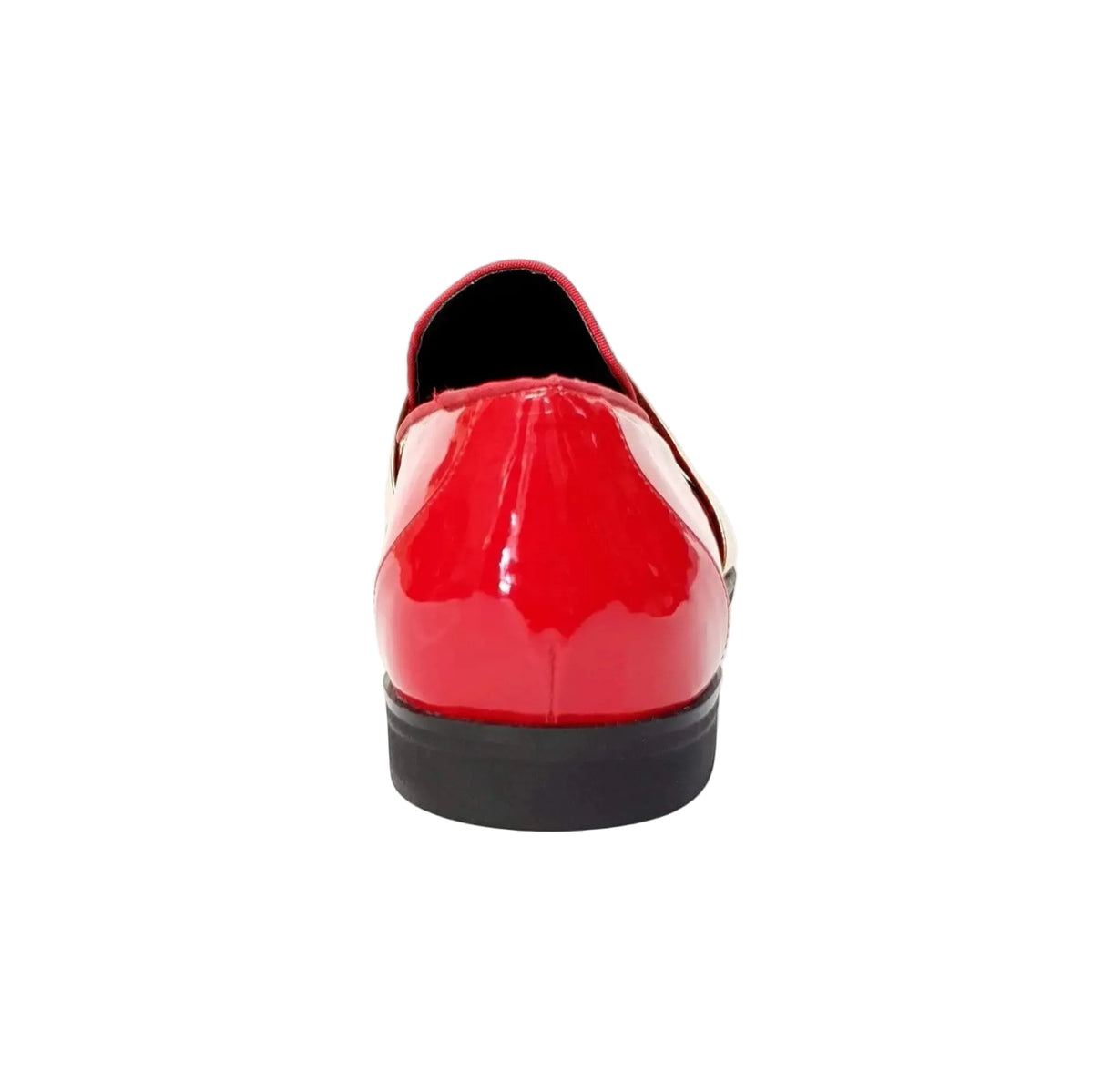 Mocassino Jackson di Wish Dance Shop in vernice rossa con fascia oro, foderato in vera pelle italiana.