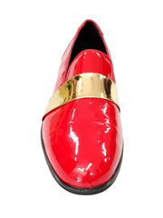 Carica immagine nella Galleria, Mocassino Jackson in vernice rossa con fascia oro, foderato in vera pelle italiana, stile elegante e raffinato