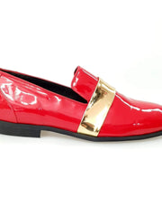 Carica immagine nella Galleria, Mocassino Jackson in vernice rossa con fascia oro, foderato in vera pelle italiana, elegante e di alta qualità.