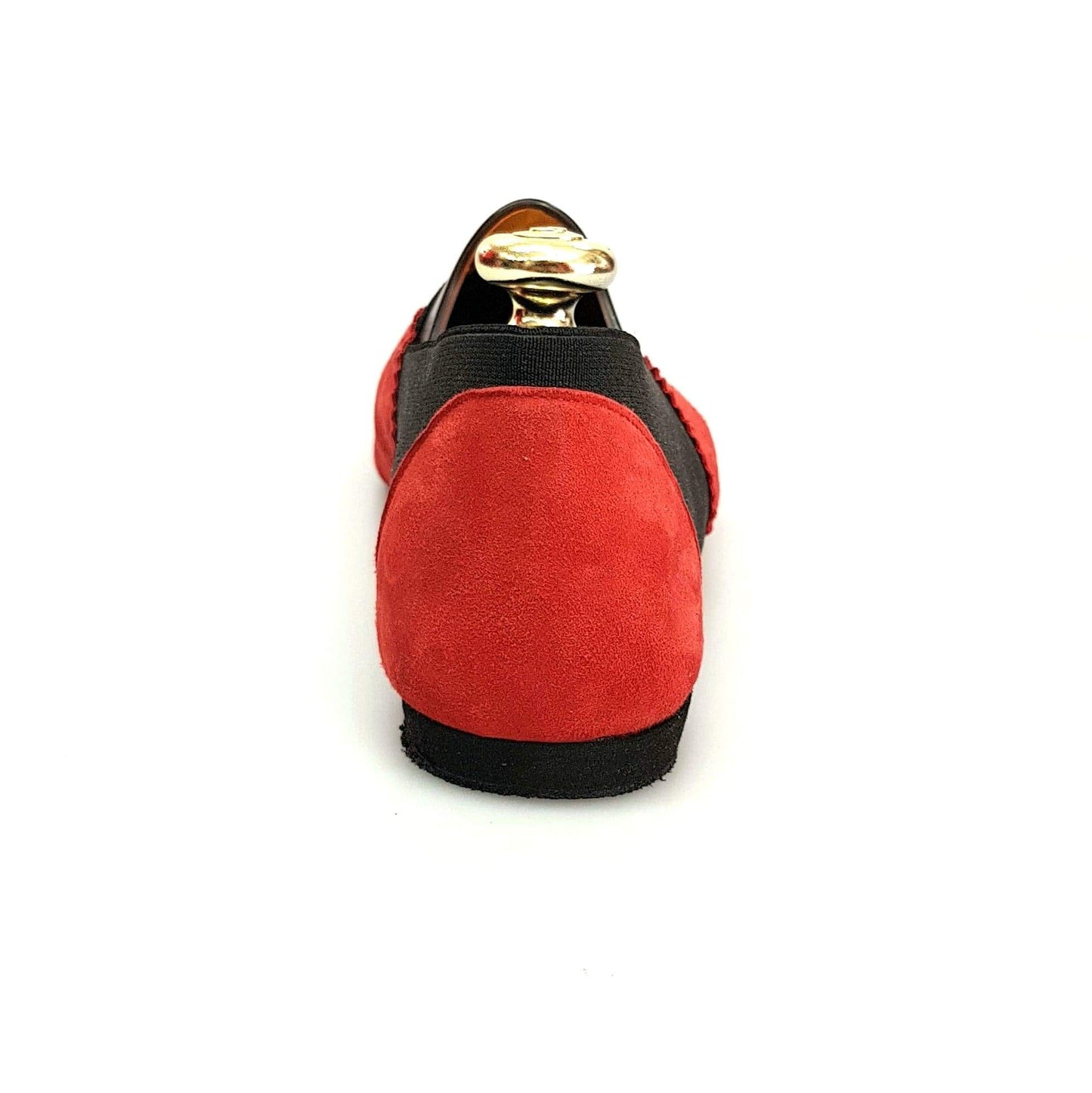 Scarpe da ballo Roly Jazz 06 in camoscio rosso con elastico nero e suola bufalo, con suola Flex per comfort e flessibilità
