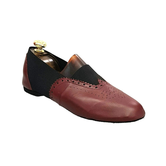 Scarpa jazz Roly Jazz 06 in pelle bordeaux con elastico nero, suola bufalo Confort Flex, suola antiscivolo e design elegante.
