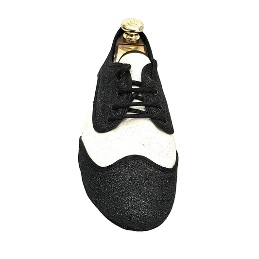 Scarpa jazz Billie Mambo Wish Dance Shop con glitter nero e bianco, profilo nero, per danza e spettacolo.