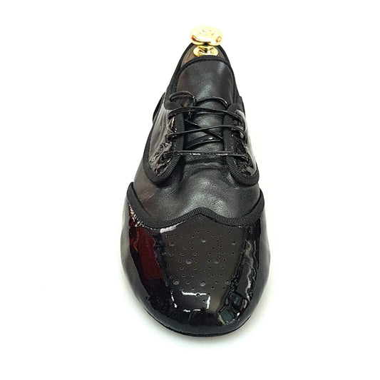 Scarpa jazz Gran Galà (Jazz 07) di Wish Dance Shop in pelle nera e vernice nera, perfetta per danza e performance.