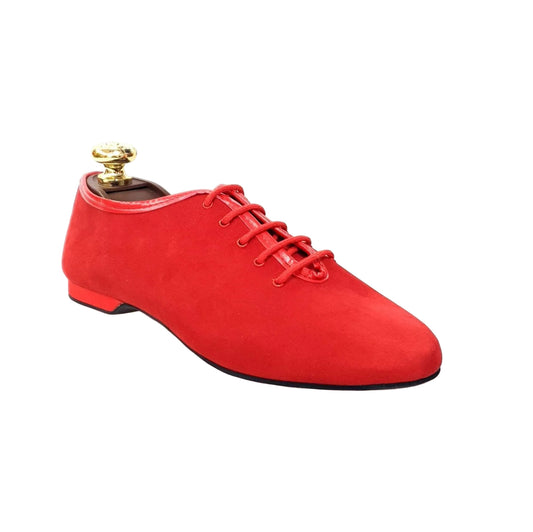 Scarpa Jazz 03 da allenamento in camoscio rosso, scarpa da danza Wish Dance Shop con suola flessibile e design elegante.