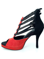 Carica immagine nella Galleria, Wish Dance Shop Lussuria - 779F in Camoscio Rosso e Nero con Cinturini in Glitter e Plateau
