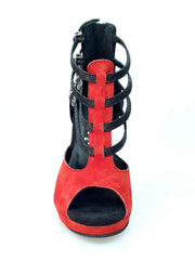Carica immagine nella Galleria, Wish Dance Shop Lussuria - 779F in Camoscio Rosso e Nero con Cinturini in Glitter e Plateau