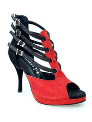 Carica immagine nella Galleria, Wish Dance Shop Lussuria - 779F in Camoscio Rosso e Nero con Cinturini in Glitter e Plateau