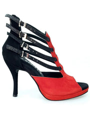 Carica immagine nella Galleria, Wish Dance Shop Lussuria - 779F in Camoscio Rosso e Nero con Cinturini in Glitter e Plateau