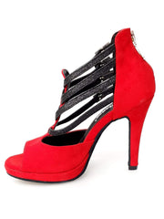 Carica immagine nella Galleria, Lussuria (779PLT) - Scarpa da Ballo in Camoscio Rosso e Cinturini Glitter Nero con Tacco a Spillo e Plateau Wish Dance Shop