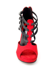Load image into Gallery viewer, Lussuria PLT (779) - Dance Shoe in Red Suede and Black Glitter Straps with Stiletto Heel and Plateau