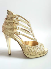 Load image into Gallery viewer, Wish Dance Shop Lussuria - Scarpa da Donna in Pizzo Oro con Plateau in Lurex Oro