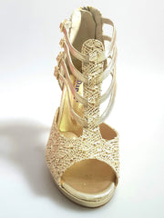 Carica immagine nella Galleria, Wish Dance Shop Lussuria - Scarpa da Donna in Pizzo Oro con Plateau in Lurex Oro