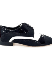 Carica immagine nella Galleria, Magno (845) - Stringata da Uomo Mod. Derby Brogue Scarpa in Vernice e Camoscio Nero Con Pelle Bianca Wish Dance Shop
