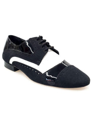 Load image into Gallery viewer, Magno (845) - Men's Lace-up Mod. Derby Brogue Shoe in Black Patent Leather and Suede With White Leather