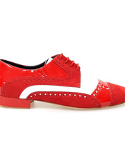 Carica immagine nella Galleria, Magno (845) - Stringata da Uomo Mod. Derby Brogue Scarpa in Vernice e Camoscio Rosso Con Pelle Bianca Wish Dance Shop