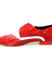 Carica immagine nella Galleria, Magno (845) - Stringata da Uomo Mod. Derby Brogue Scarpa in Vernice e Camoscio Rosso Con Pelle Bianca Wish Dance Shop