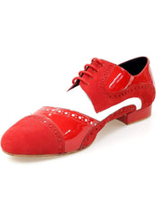 Carica immagine nella Galleria, Magno (845) - Stringata da Uomo Mod. Derby Brogue Scarpa in Vernice e Camoscio Rosso Con Pelle Bianca Wish Dance Shop