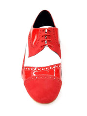 Carica immagine nella Galleria, Magno (845) - Stringata da Uomo Mod. Derby Brogue Scarpa in Vernice e Camoscio Rosso Con Pelle Bianca Wish Dance Shop