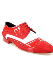 Carica immagine nella Galleria, Magno (845) - Stringata da Uomo Mod. Derby Brogue Scarpa in Vernice e Camoscio Rosso Con Pelle Bianca Wish Dance Shop