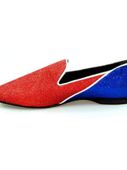 Load image into Gallery viewer, Mocassino Outlet 800BH in glitter rosso e blu royal, modello Cuba con profili bianchi, scarpa elegante e brillante