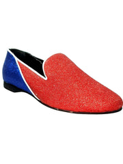 Load image into Gallery viewer, Mocassino Outlet 800BH in glitter rosso e blu royal con profili bianchi, modello Cuba elegante e brillante.