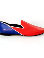 Carica immagine nella Galleria, Mocassino Outlet in pelle rossa e blu royal modello Cuba con profili bianchi, scarpe eleganti e di alta qualità