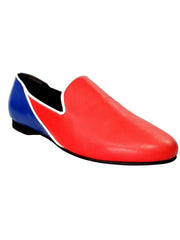 Carica immagine nella Galleria, Mocassino Outlet in pelle rossa e blu royal modello Cuba con profili bianchi, scarpe eleganti e casual in stile classico.