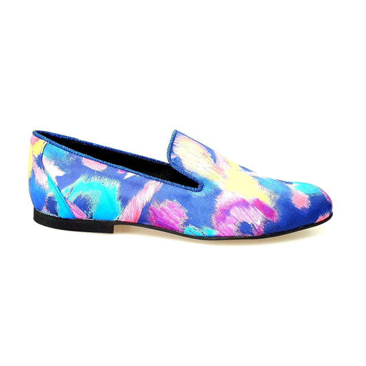 Mocassino da uomo Admiral Iris Blue Wish Dance Shop in tessuto Picasso blu con profili in lurex blu e rivestito in vera pelle italiana