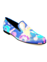 Carica immagine nella Galleria, Admiral Iris Blue (800PJ) - Mocassino da Uomo in Tessuto Picasso Blu con Profili in Lurex Blu Rivestito in Vera Pelle Italiana Wish Dance Shop
