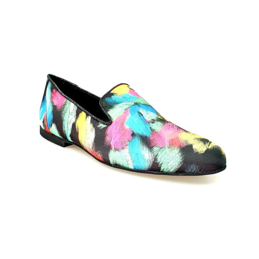 Mocassino da uomo Admiral Iris Black in tessuto Picasso nero con profili in lurex nero e rivestito in vera pelle italiana.