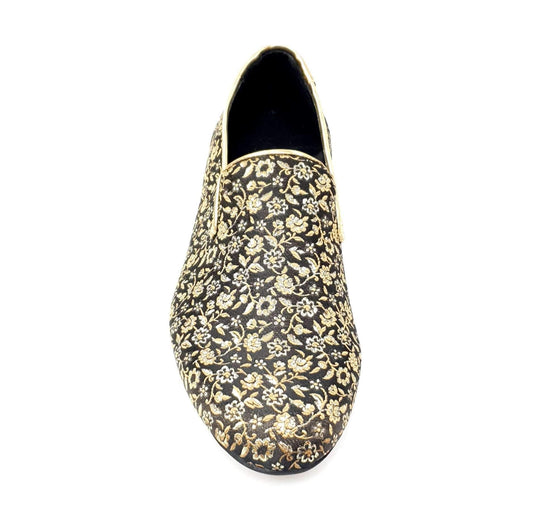 Mocassino uomo Doge 800PJ in tessuto veneziano fiorato oro con dettagli in lurex oro e rivestimento in vera pelle italiana.