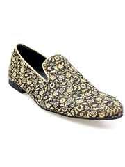 Carica immagine nella Galleria, Doge (800PJ) - Mocassino da Uomo in Tessuto Veneziano Fiorato Oro con Profili in Lurex Oro Rivestito in Vera Pelle Italiana