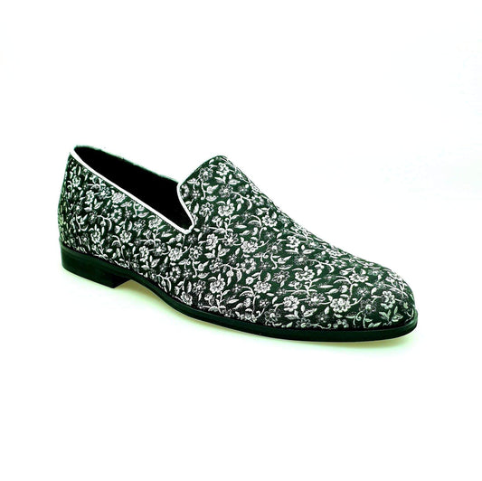 Mocassino da Uomo in Tessuto Veneziano Fiorato Silver Doge Wish Dance, vista laterale