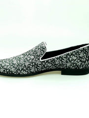 Carica immagine nella Galleria, Doge (800PJ) - Mocassino da Uomo in Tessuto Veneziano Fiorato Silver con Profili in Lurex Silver Rivestito in Vera Pelle Italiana Wish Dance Shop