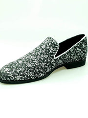 Load image into Gallery viewer, Doge (800PJ) - Men's Moccasin in Silver Florato Venetian Fabric with Silver Lurex Profiles Covered in Genuine Italian Leather