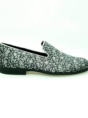 Carica immagine nella Galleria, Doge (800PJ) - Mocassino da Uomo in Tessuto Veneziano Fiorato Silver con Profili in Lurex Silver Rivestito in Vera Pelle Italiana Wish Dance Shop