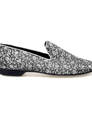 Carica immagine nella Galleria, Doge (800PW) - Mocassino da Uomo in Tessuto Veneziano Fiorato Silver con Profili in Lurex Silver Rivestito in Vera Pelle Italiana Wish Dance Shop